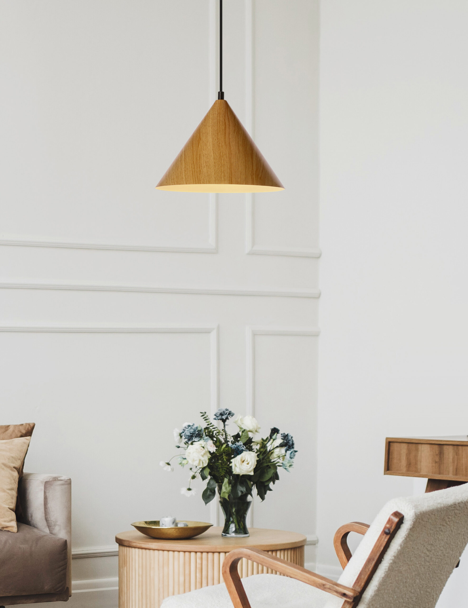DUNCA LAMPA WISZĄCA 25 CZARNY 1X40 E27 KLOSZ JASNY DĘBOWY - obrazek 3