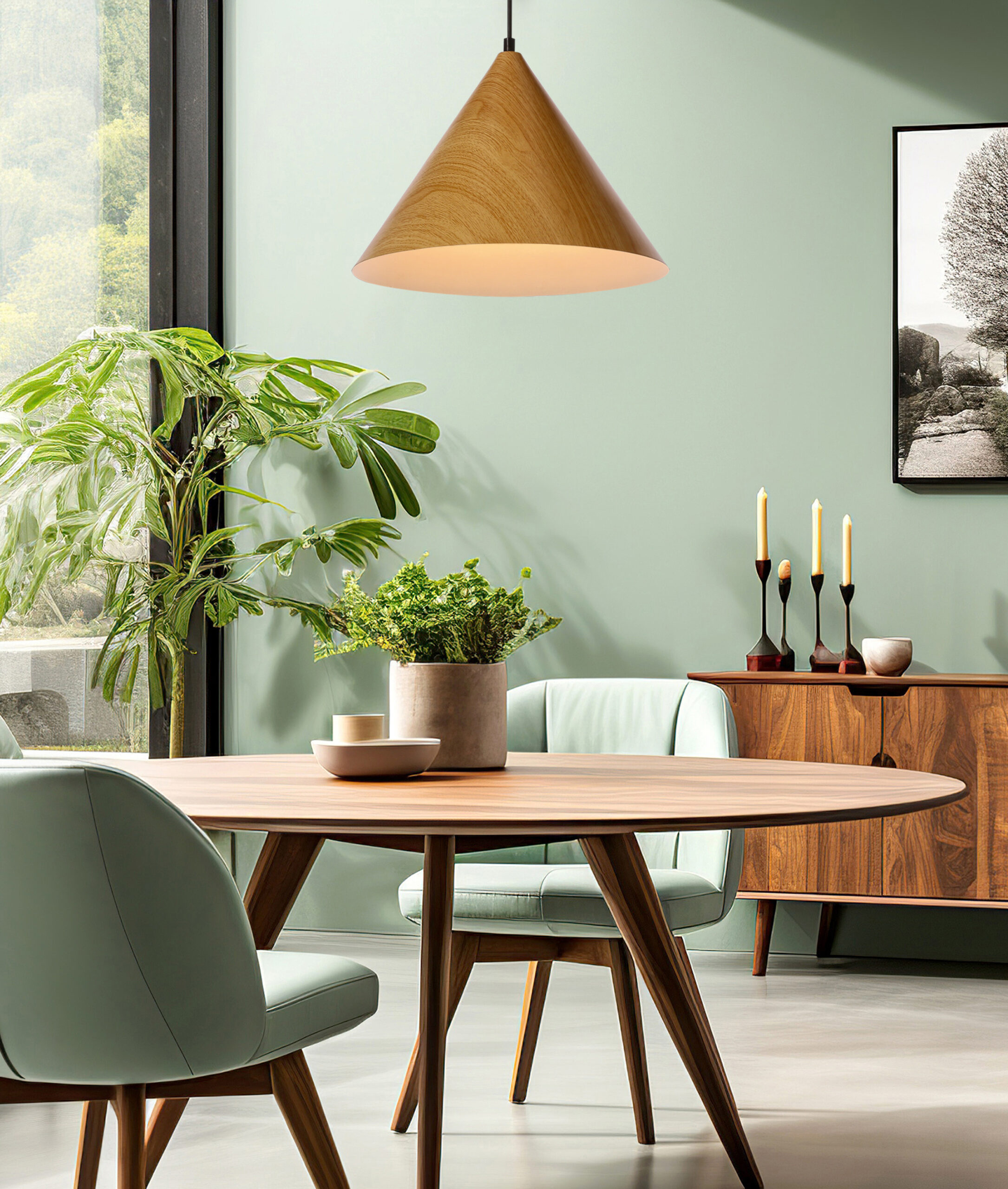 DUNCA LAMPA WISZĄCA 32 CZARNY 1X40 E27 KLOSZ JASNY DĘBOWY - obrazek 3