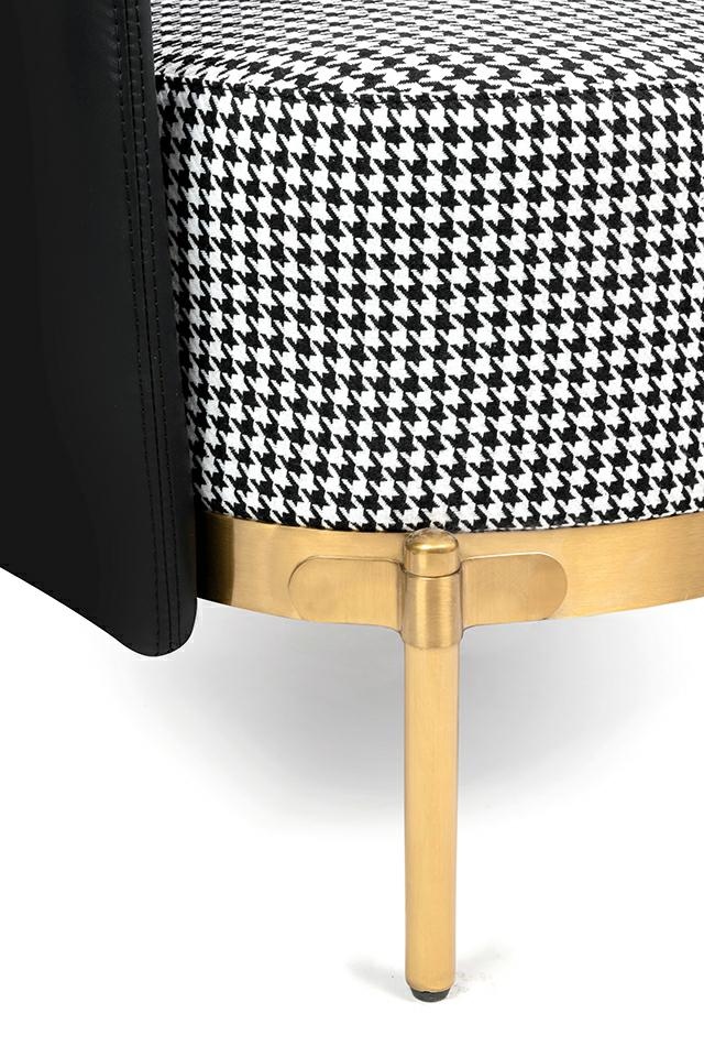 Sofa VENICE tkanina pepitka biało-czarna ekoskóra - złota podstawa - obrazek 6