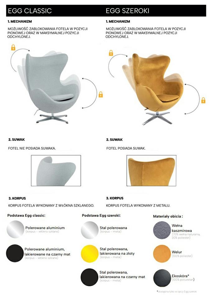 Fotel EGG SZEROKI czerwony.1 - wełna, podstawa stal - obrazek 3