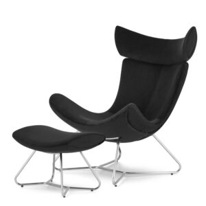 Fotel Larvik na stelażu z podnóżkiem styl industrialny velvet do salonu Czarny (YA2313-20) Srebrna