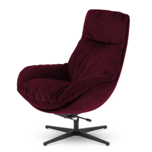 Elegancki fotel Torsby – bordowy, obrotowy i bujany, komfort premium
