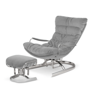 Fotel Lidingo XZ jasnoszary velvet z podnóżkiem – nowoczesny fotel bujany do salonu