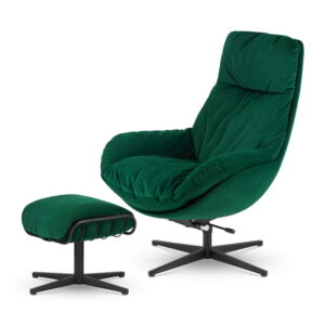 Elegancki fotel bujany z podnóżkiem Torsby butelkowy – design i wygoda