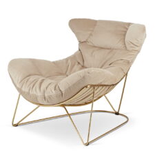Fotel Malmo Beżowy na złotej podstawie glamour – komfortowy fotel do salonu i biura