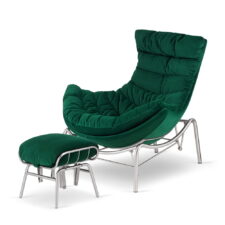 Fotel Hoor XZ z podnóżkiem butelkowy – designerski fotel bujany do salonu i gabinetu