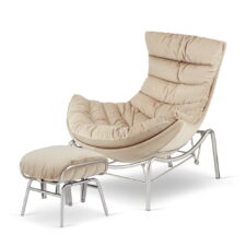 Fotel Hoor z podnóżkiem beżowy – nowoczesny fotel bujany do salonu i strefy relaksu