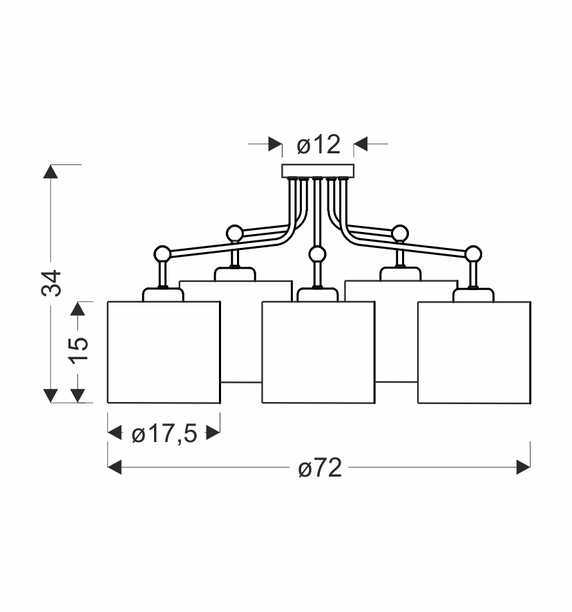 TOPI lampa wisząca czarny 5x40W E27 abażur kremowy - obrazek 3