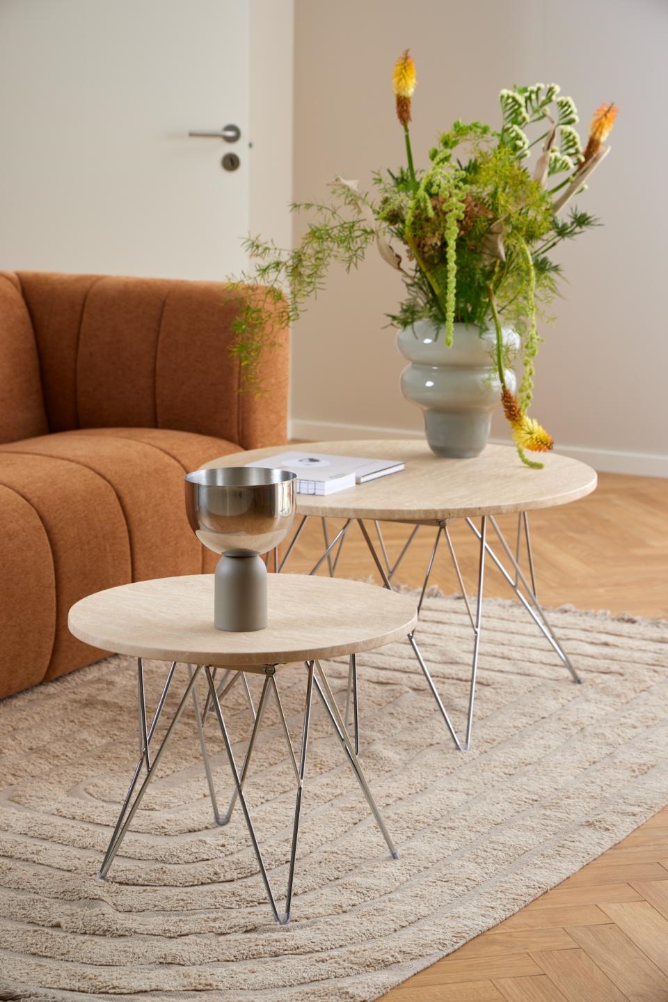 Stolik kawowy Prunus 80cm trawertyn/ chrom - obrazek 7