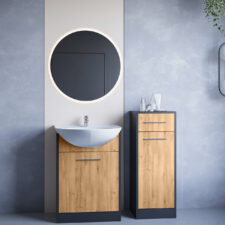 Meble do łazienki z lustrem NEPPA MINI LED czarny / dąb artisan