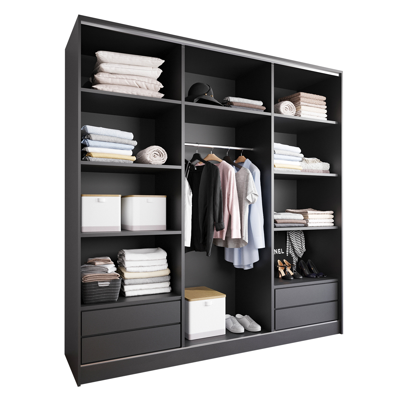 Szafa przesuwna z szufladami BRITTO C 180 czarna - obrazek 3