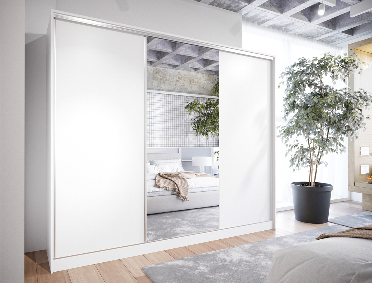 Szafa przesuwna z lustrem i szufladami CORINA D 270 biała - obrazek 5