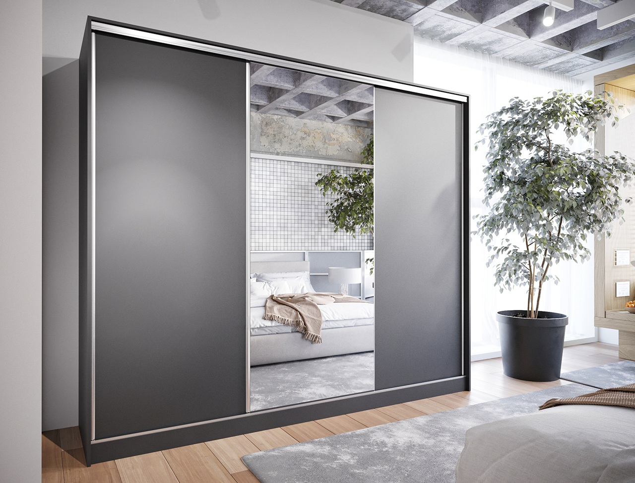 Szafa przesuwna z lustrem CORINA B 270 czarna - obrazek 4