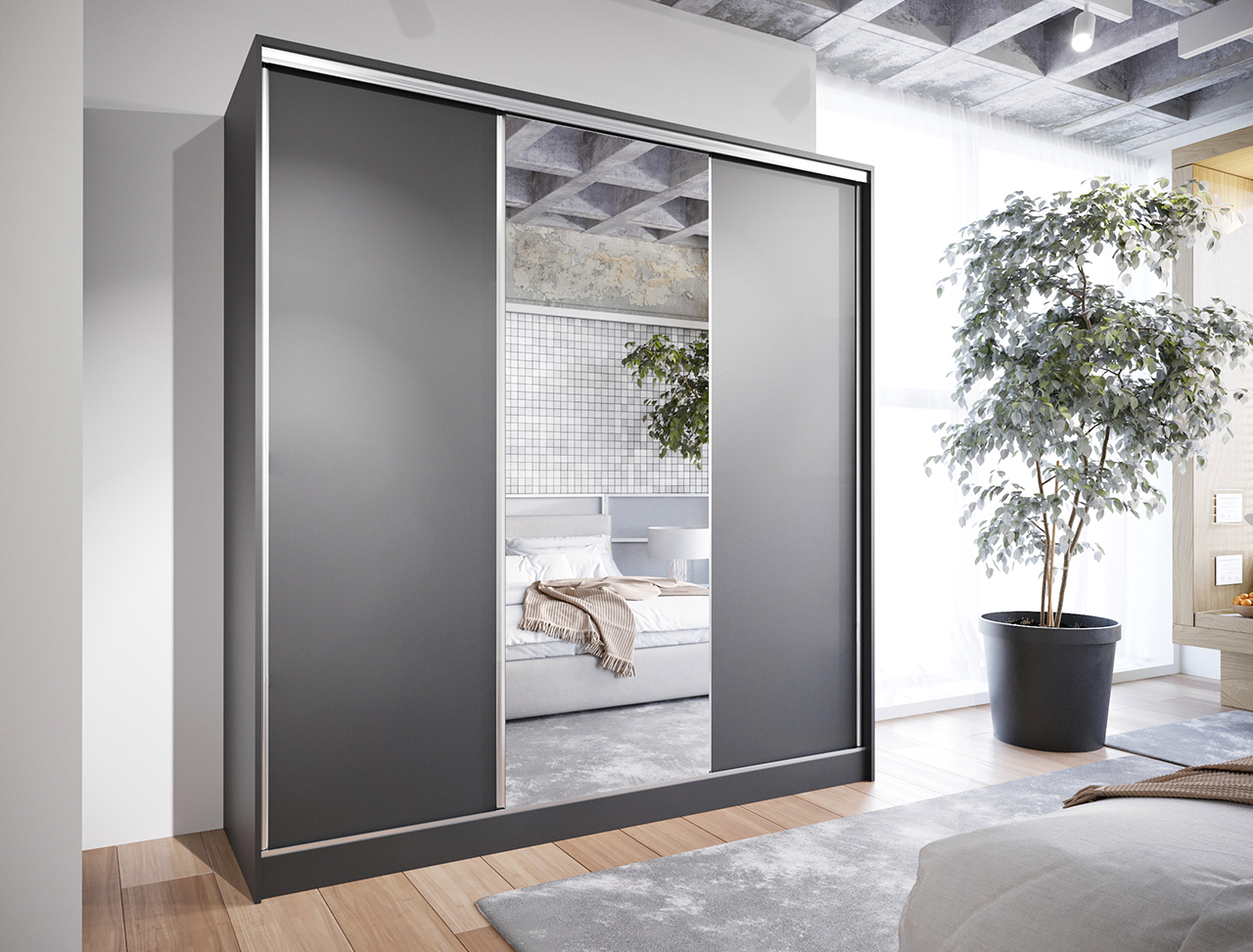 Szafa przesuwna z lustrem CORINA B 200 czarna - obrazek 5