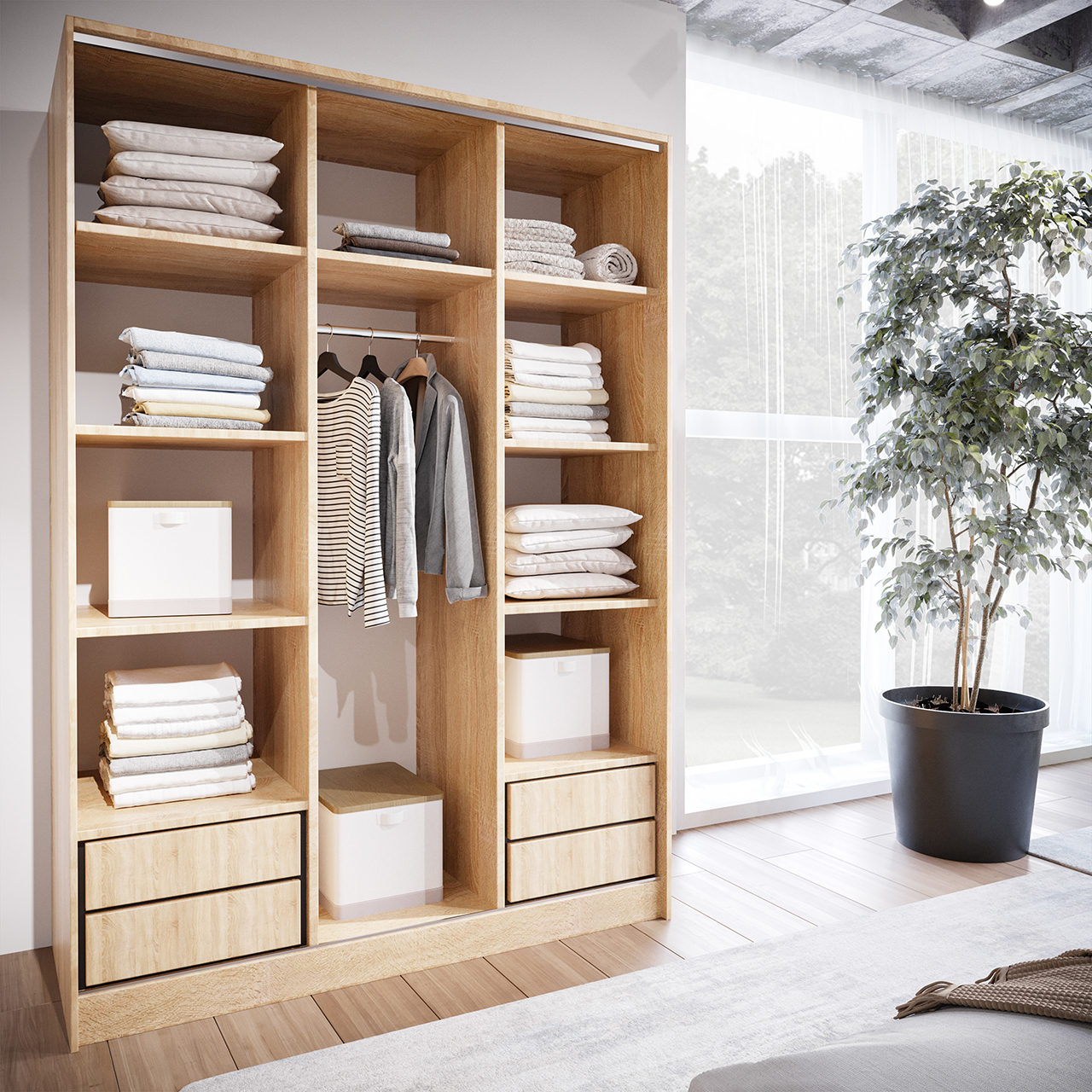 Szafa przesuwna z lustrem i szufladami CORINA D 150 sonoma - obrazek 3