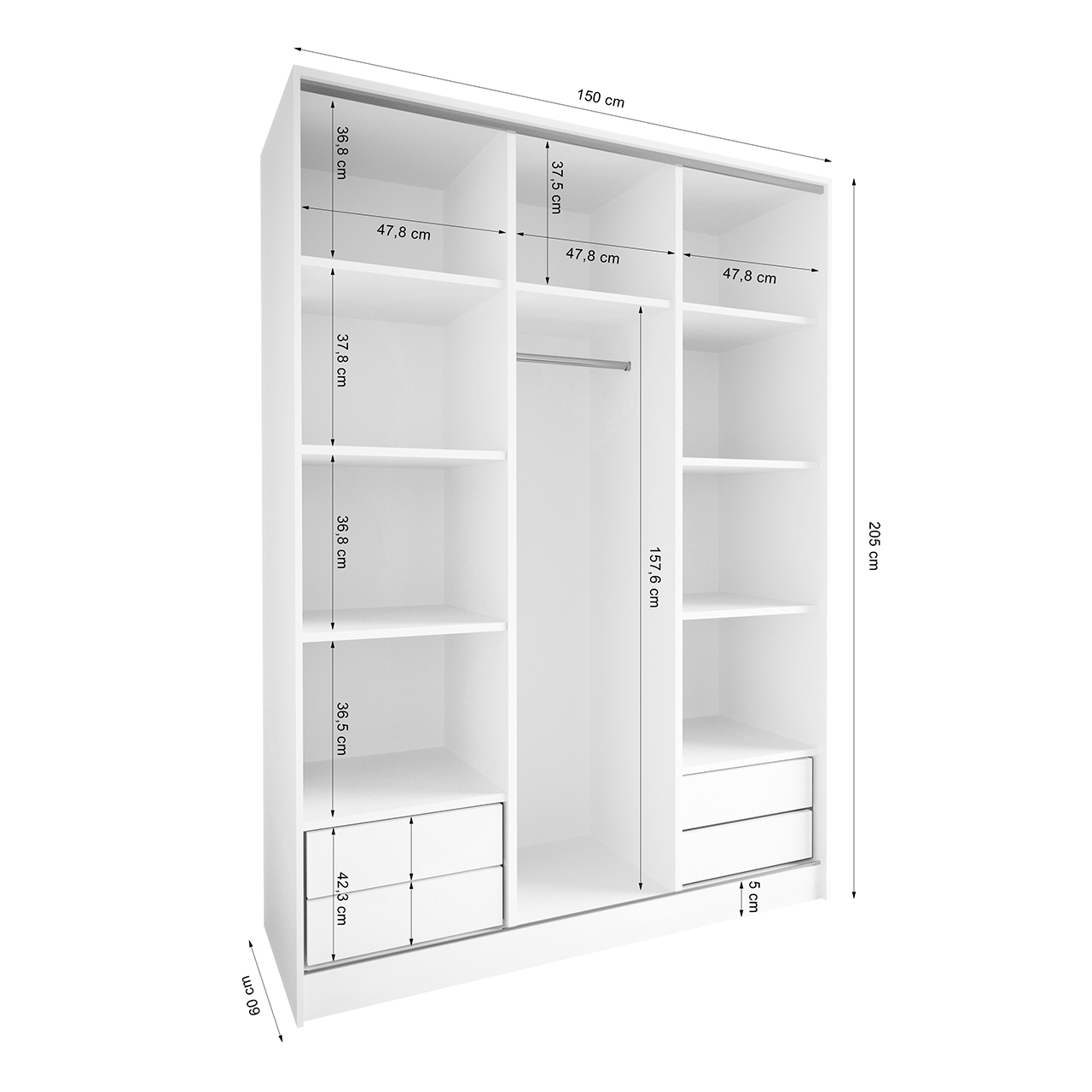 Szafa przesuwna z lustrem i szufladami CORINA D 150 sonoma - obrazek 4