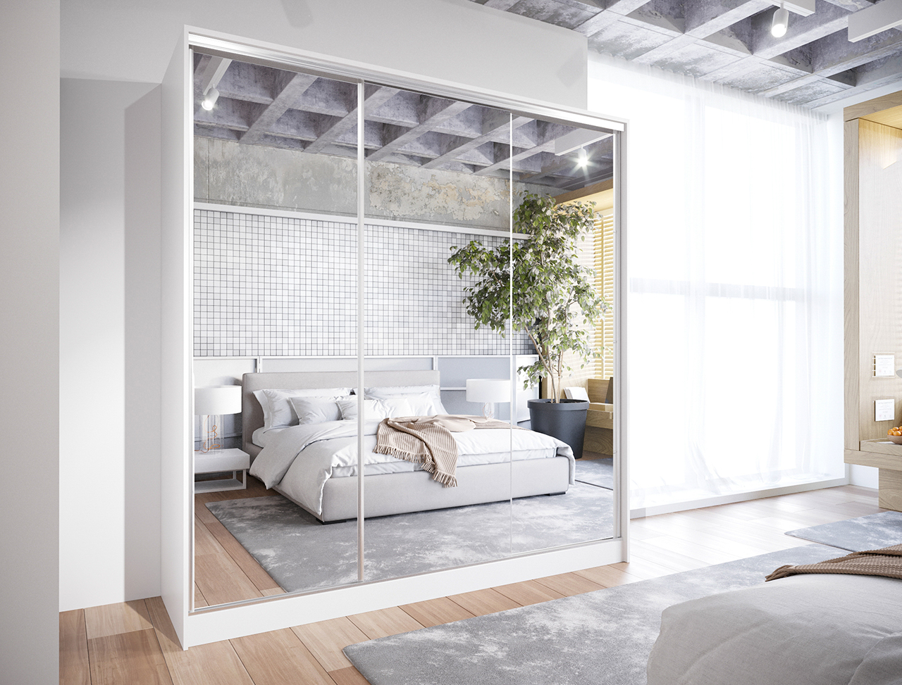 Szafa przesuwna z lustrem i szufladami GRANO D 200 biała - obrazek 5