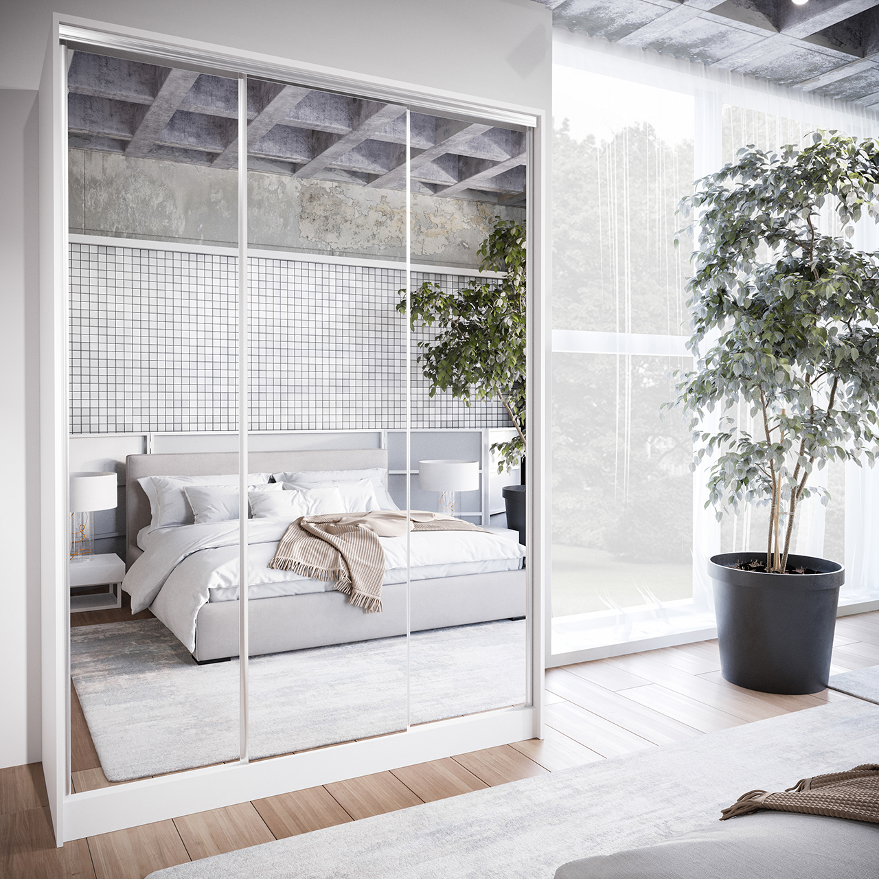 Szafa przesuwna z lustrem GRANO B 150 biała - obrazek 5