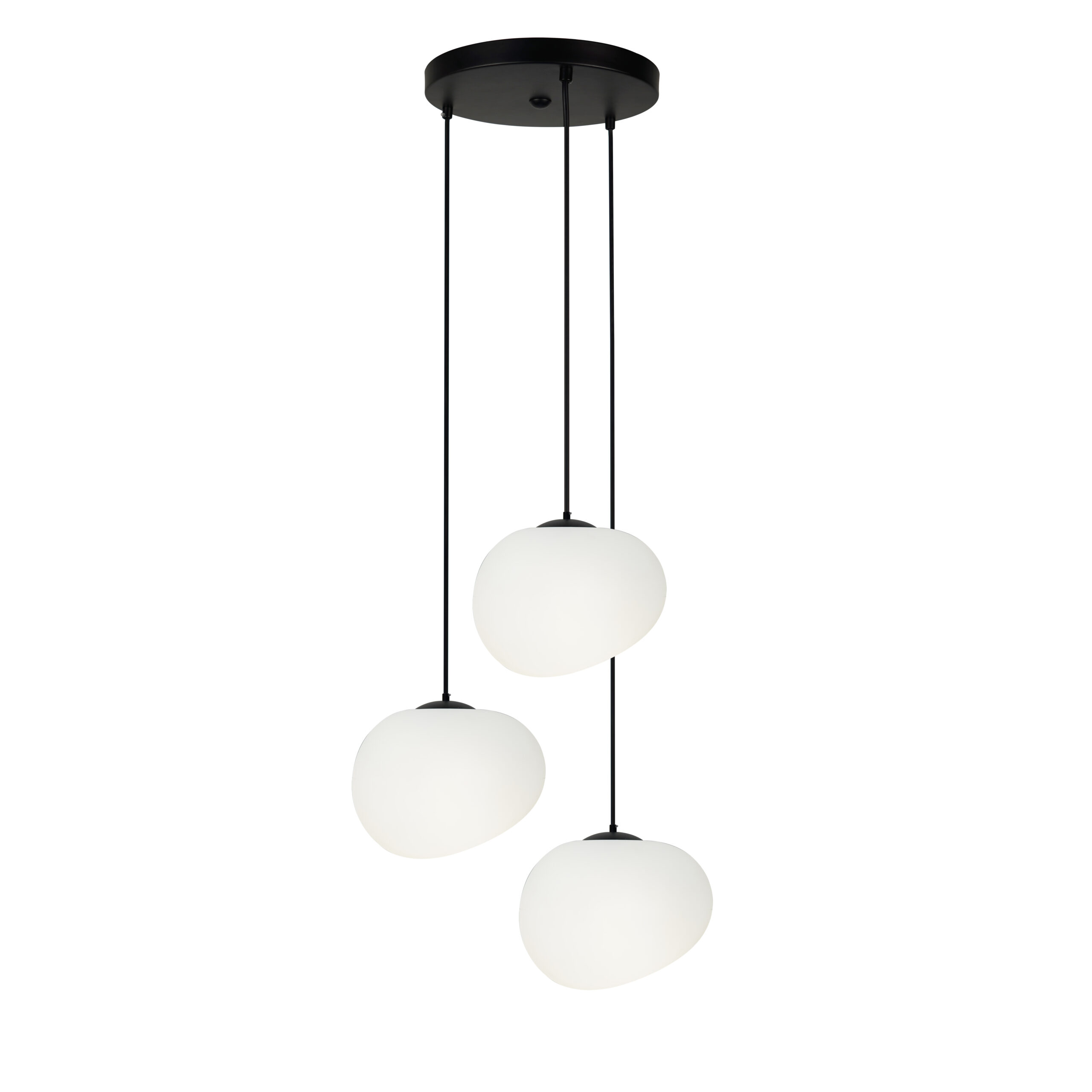 Lampa wisząca STONES w stylu Japandi - okrągła podstawa z kloszami 20 cm w kształcie kamienia - nowoczesne oświetlenie salonu 3x E27