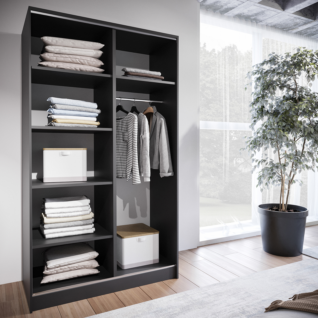 Szafa LOTUS A 120 cm czarna – elegancka szafa przesuwna do nowoczesnych wnętrz - obrazek 3