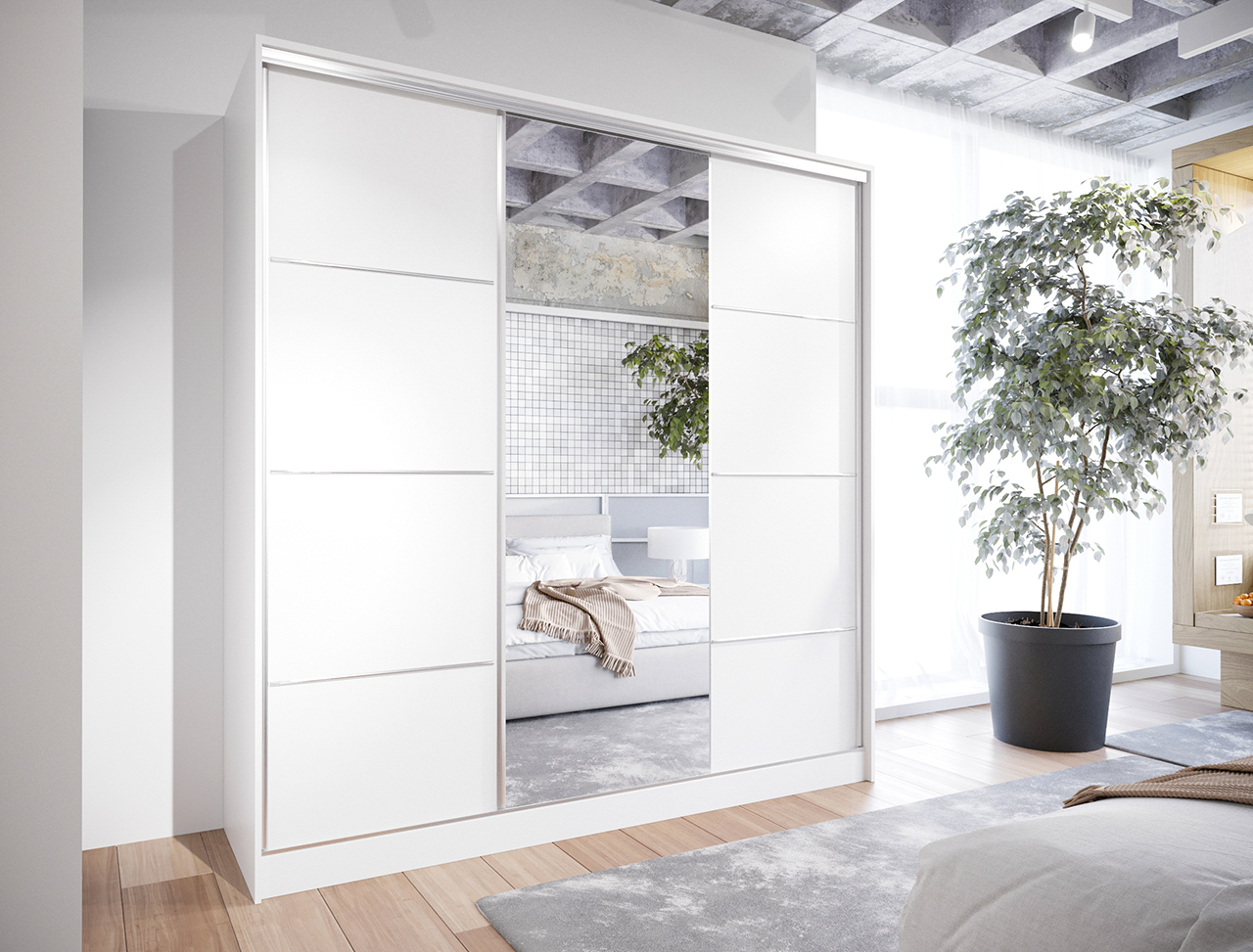 Szafa przesuwna z lustrem i szufladami ELIA D 200 biała - obrazek 5