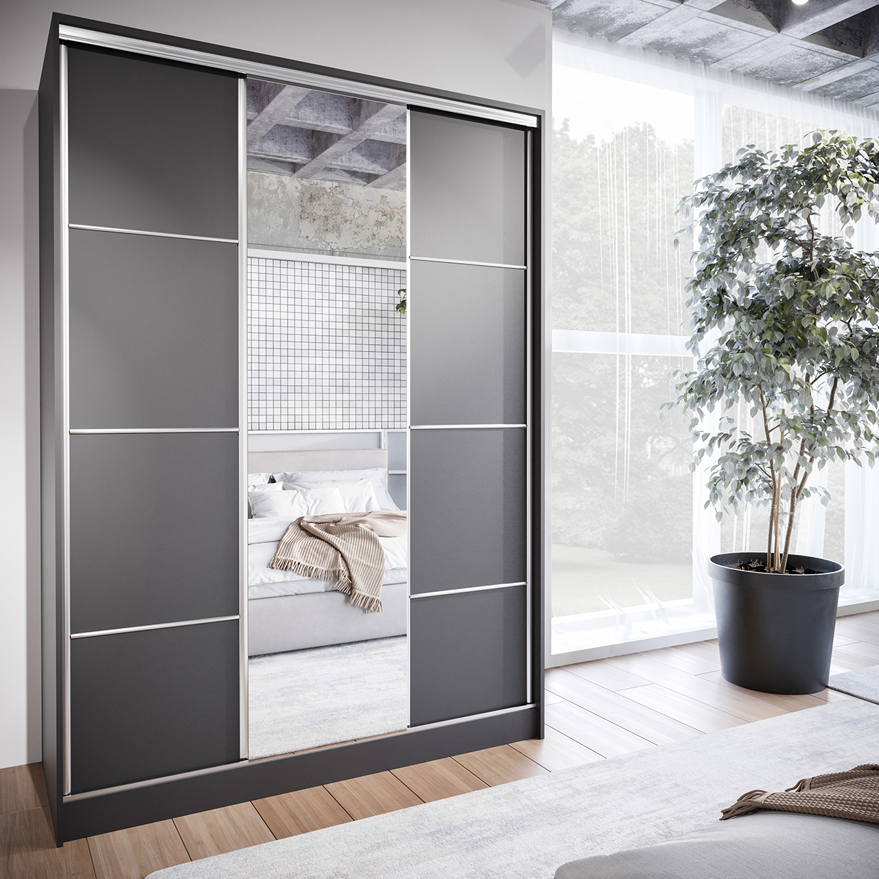 Szafa przesuwna z lustrem ELIA B 150 czarna - obrazek 5