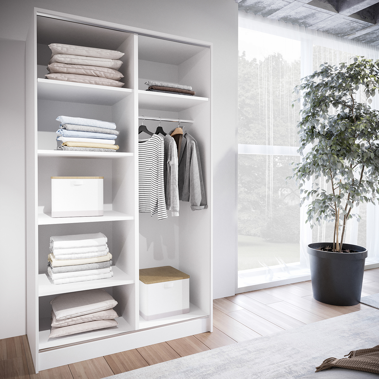 Szafa ELIA A 120 cm biała przesuwna z lustrem - nowoczesny design i praktyczne przechowywanie do każdego wnętrza - obrazek 3