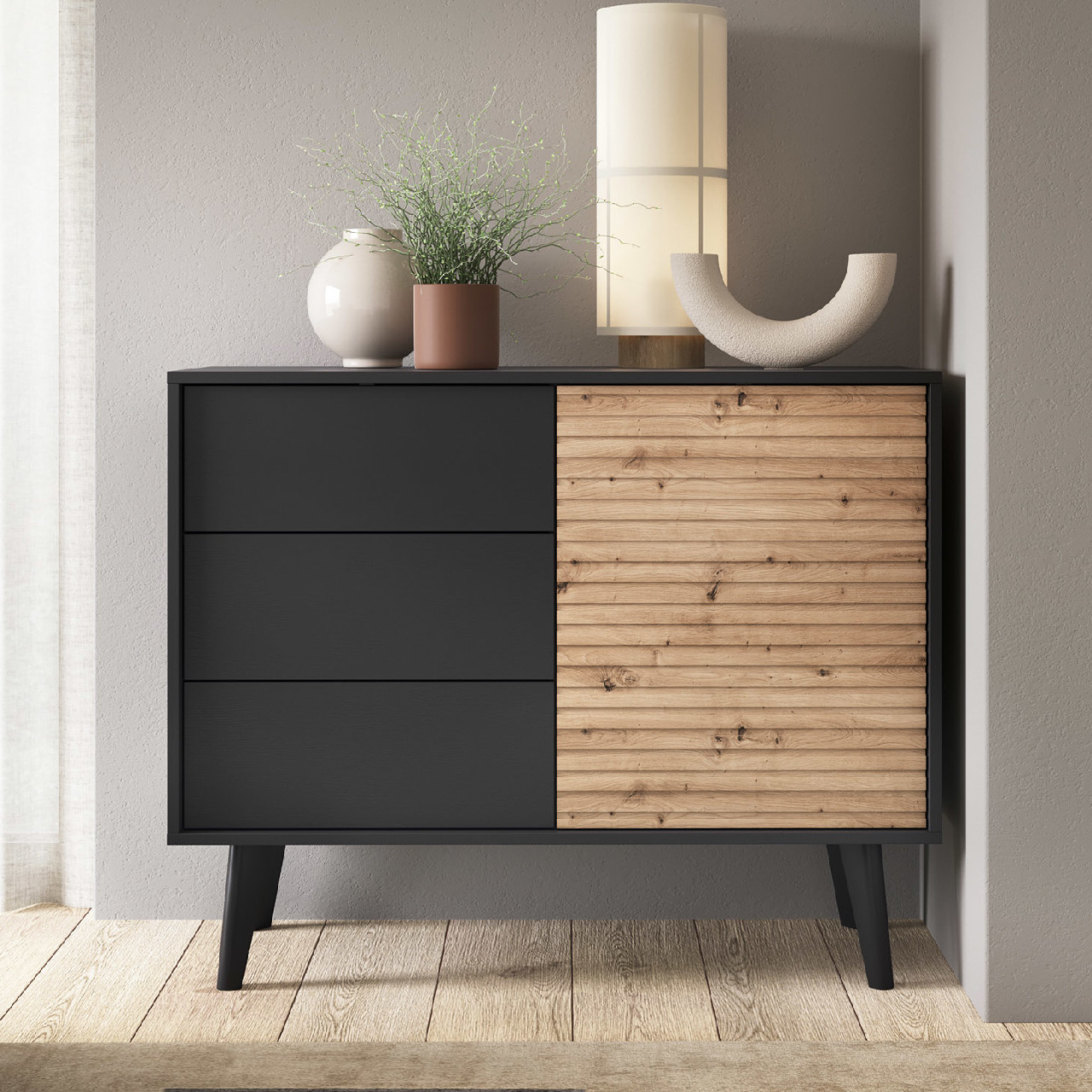 Komoda WOLLOW 02 czarny / dąb artisan - obrazek 6