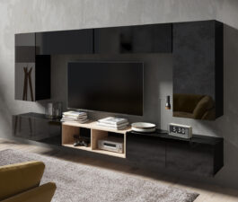 Meblościanka CALABRIA 23 czarny / czarny połysk