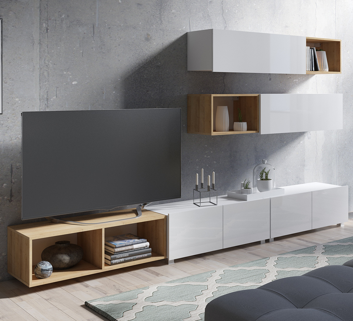 Meblościanka CALABRIA 25 biały / biały połysk - obrazek 3