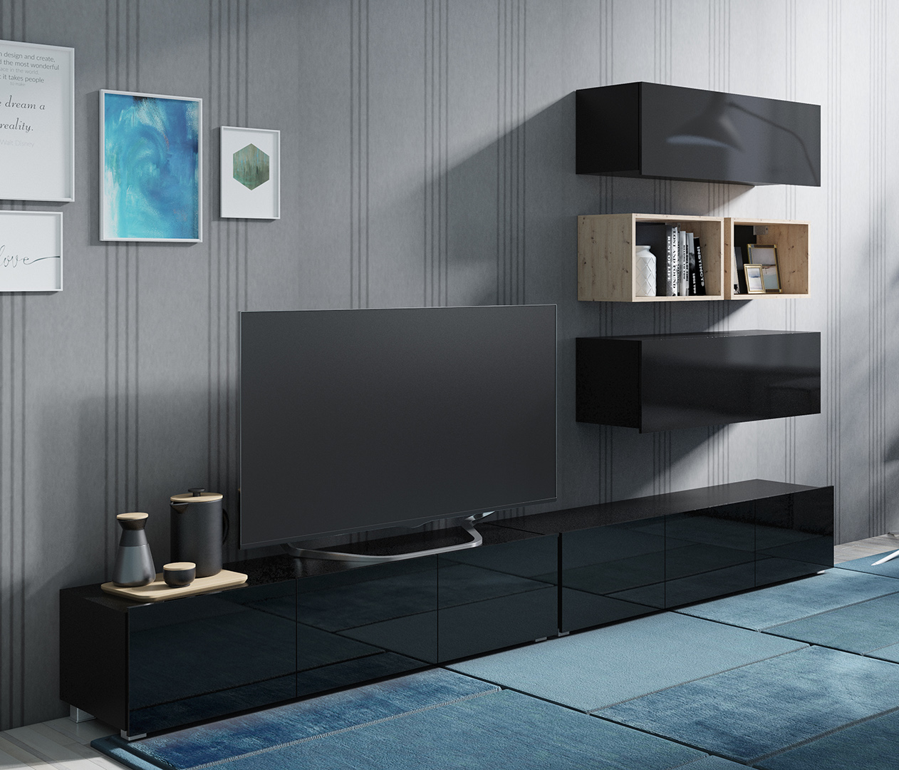 Meblościanka CALABRIA 27 czarny / czarny połysk - obrazek 3