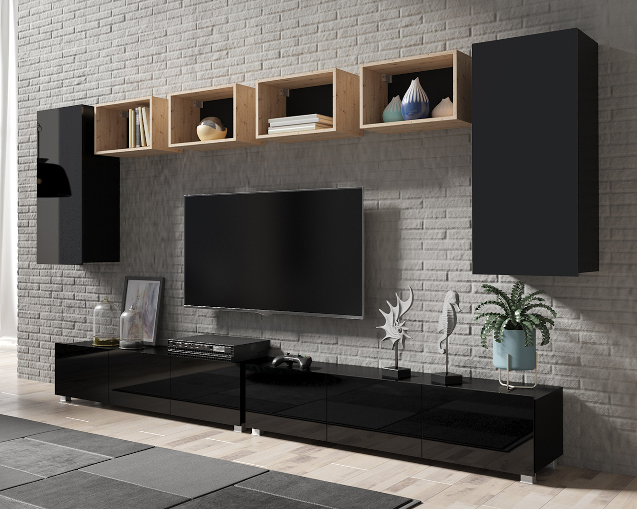 Meblościanka CALABRIA 35 czarny / czarny połysk - obrazek 3