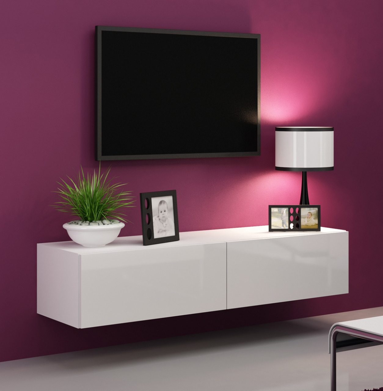 Komoda RTV 140 GOVI VG4A biały / biały połysk - obrazek 3