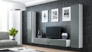 Meblościanka GOVI GREY 4A biały /szary połysk