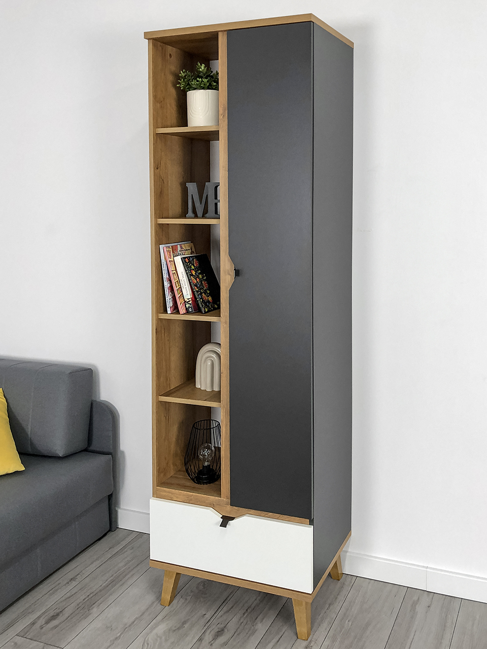 Regał MAMONE ME06 dąb złoty / biały / grafit - obrazek 5