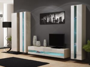 Meblościanka GOVI NEW 6E dąb sonoma / biały połysk