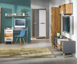 Meble młodzieżowe WERSA 10 antracyt / dąb riviera / biały brylantowy