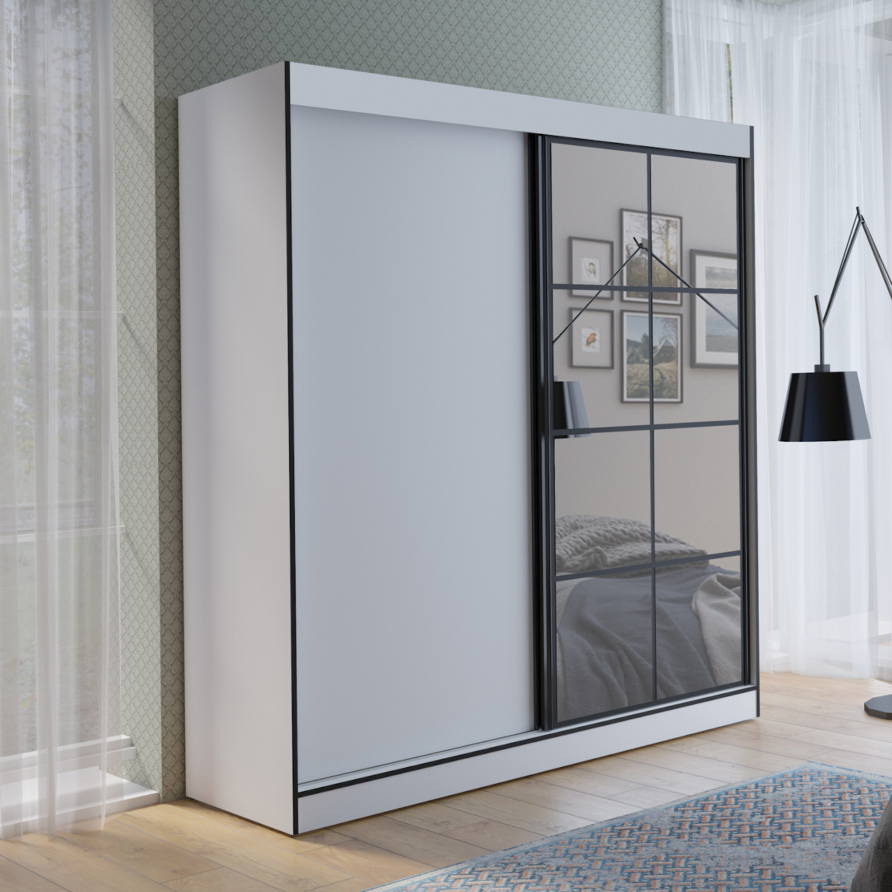 Szafa przesuwna z lustrem ASLO II 180 biały / czarny - obrazek 4