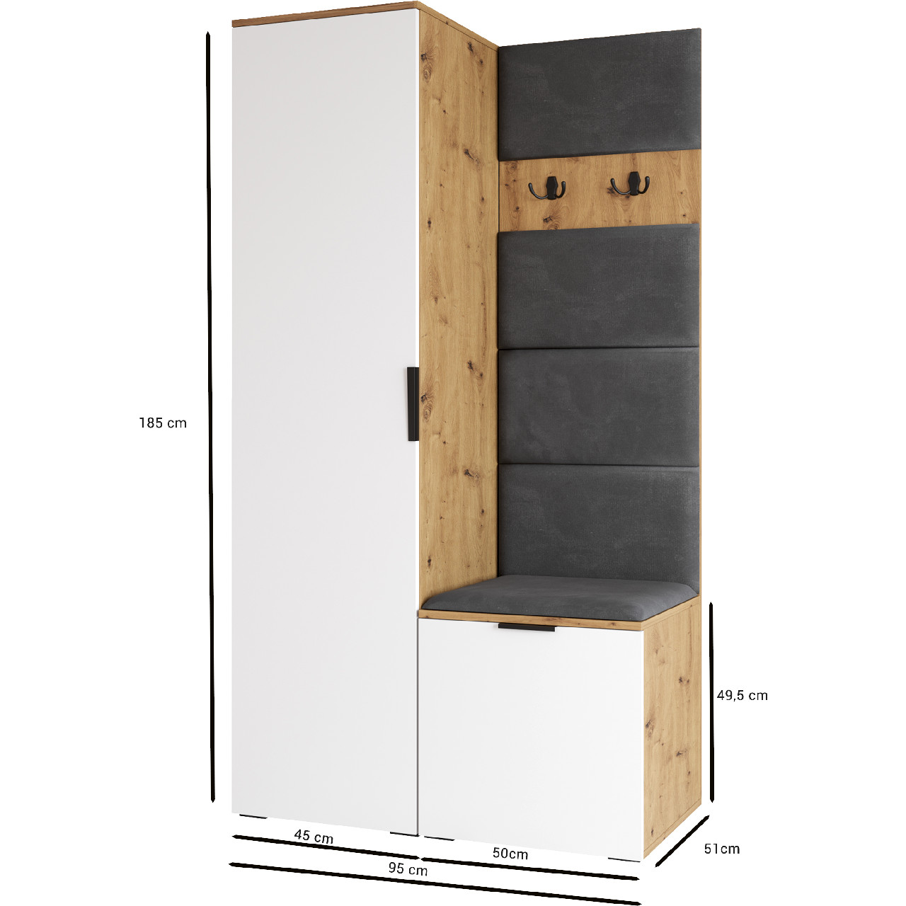 Garderoba z lustrem NELLI 1 dąb artisan / biały prawa - obrazek 3