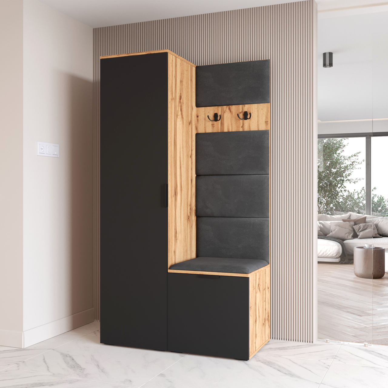 Garderoba NELLI 1 dąb wotan / czarny prawa - obrazek 5