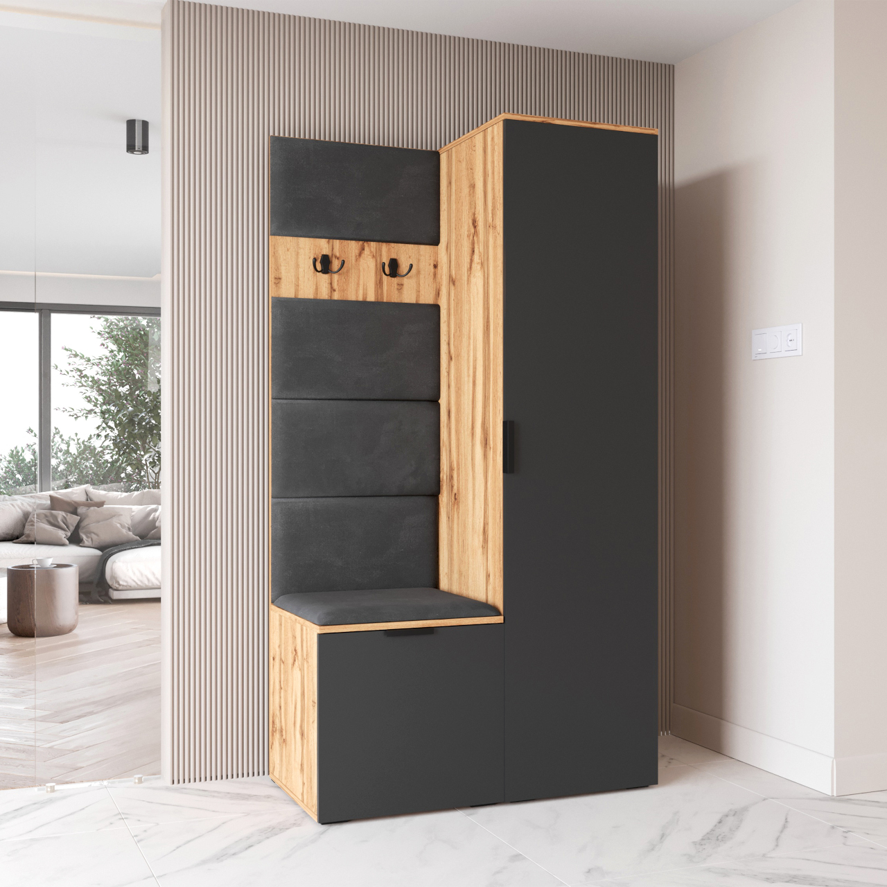 Garderoba NELLI 1 dąb wotan / szary lewa - obrazek 5