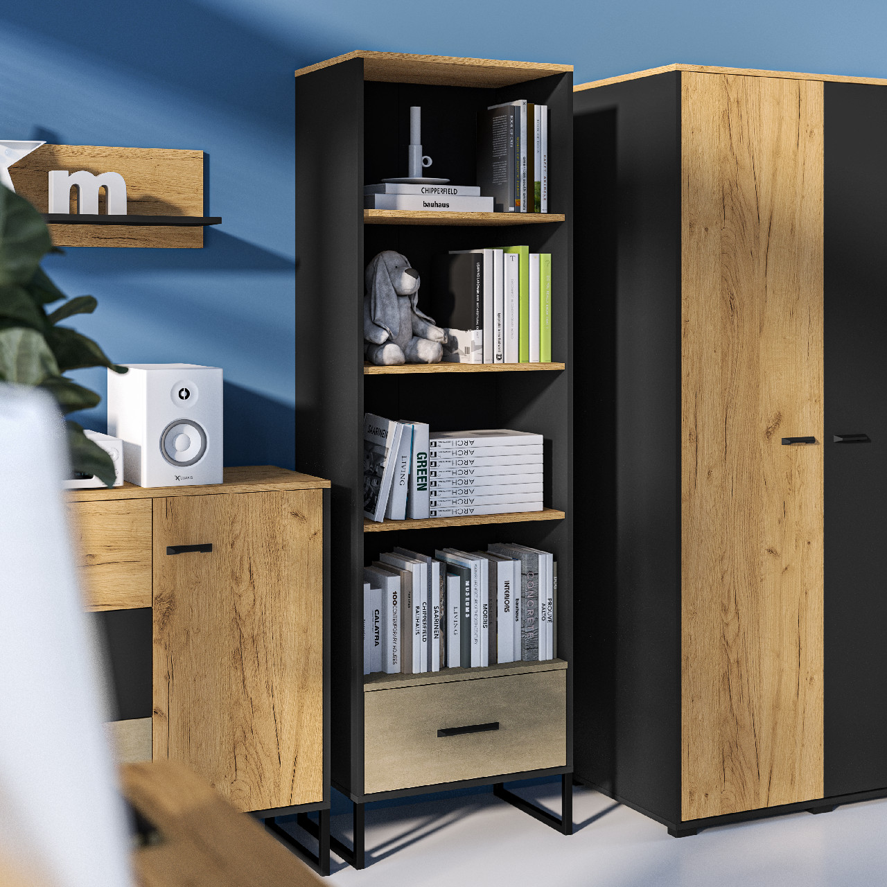 Regał CLINT 03 dąb craft złoty / czarny / stal premium - obrazek 6