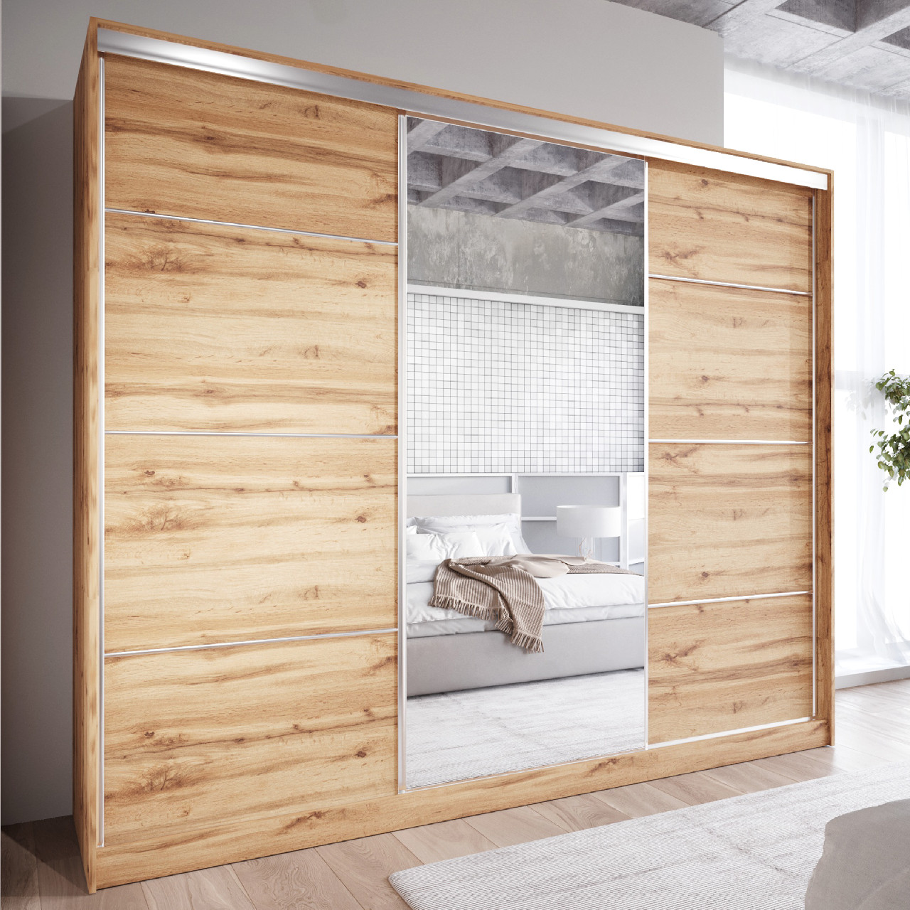 Szafa przesuwna z lustrem i szufladami ELIA D 250 dąb wotan - obrazek 5