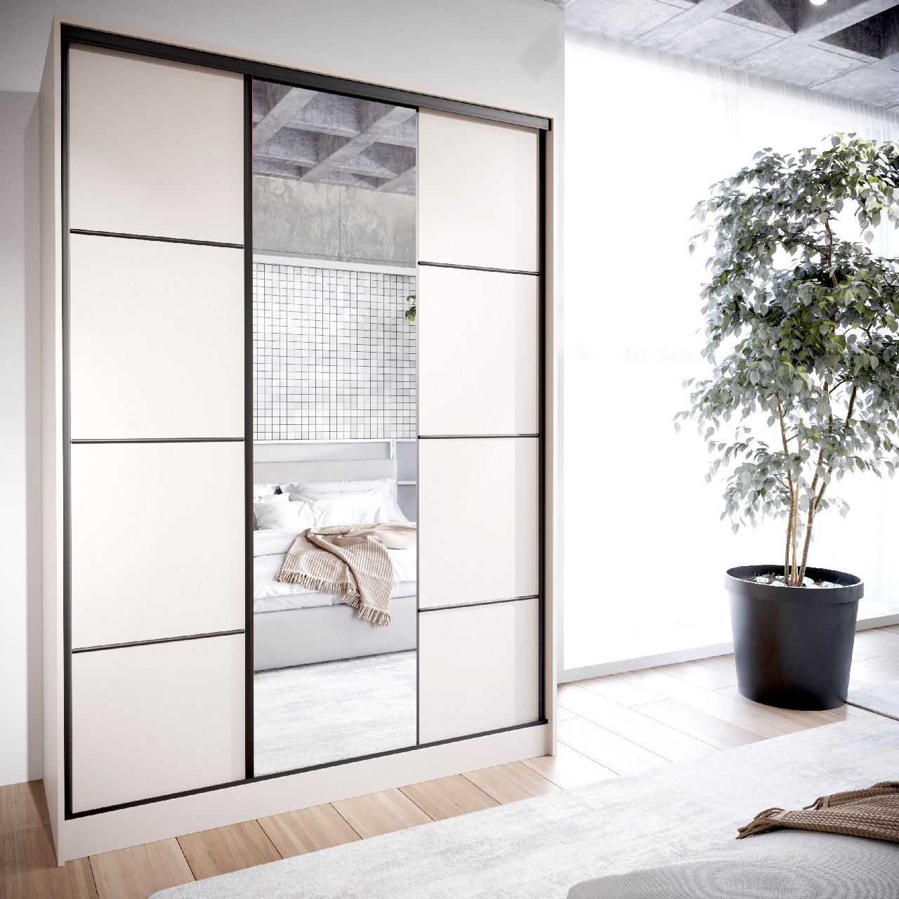 Szafa przesuwna z lustrem i szufladami NOVI D 150 kaszmir - obrazek 5