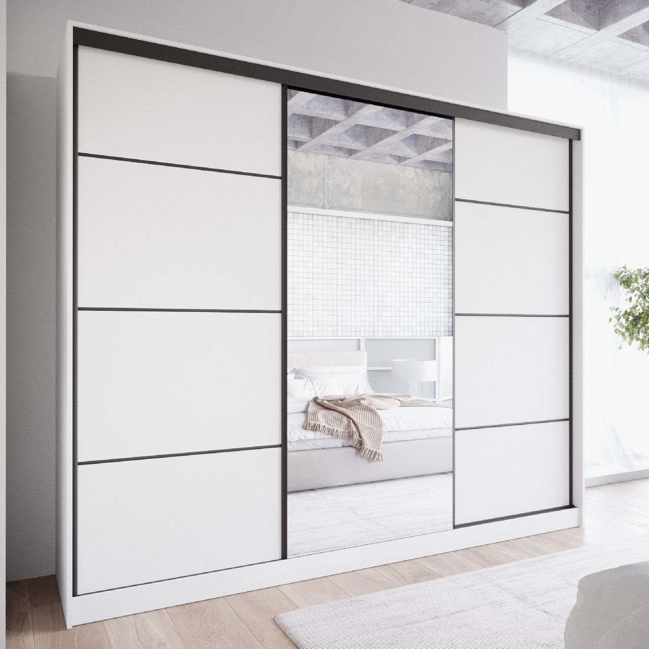 Szafa przesuwna z lustrem i szufladami NOVI D 270 biała - obrazek 5