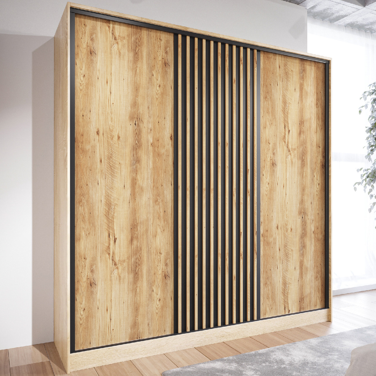 Szafa przesuwna z szufladami CETI D 200 sonoma / dąb wotan / czarny - obrazek 5