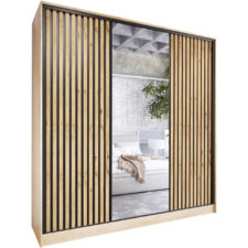 Szafa przesuwna z lustrem i szufladami LIPI D 180 sonoma / dąb wotan / czarny