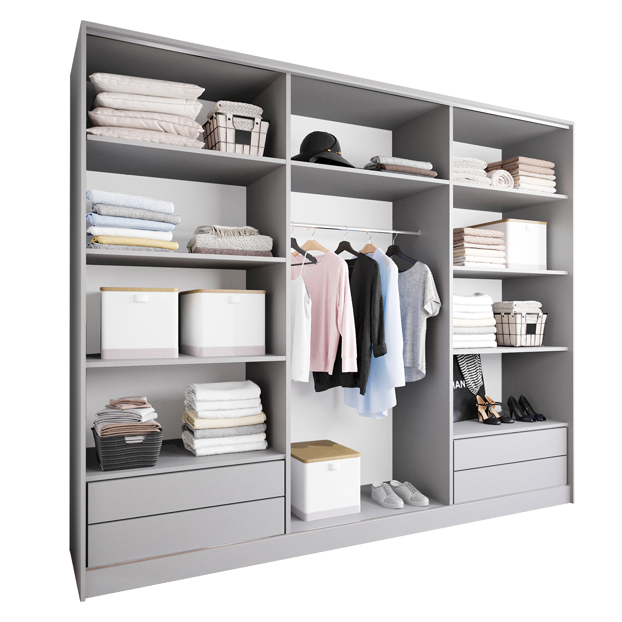 Szafa przesuwna z lustrem i szufladami LIPI D 270 szary / dąb wotan / czarny - obrazek 3