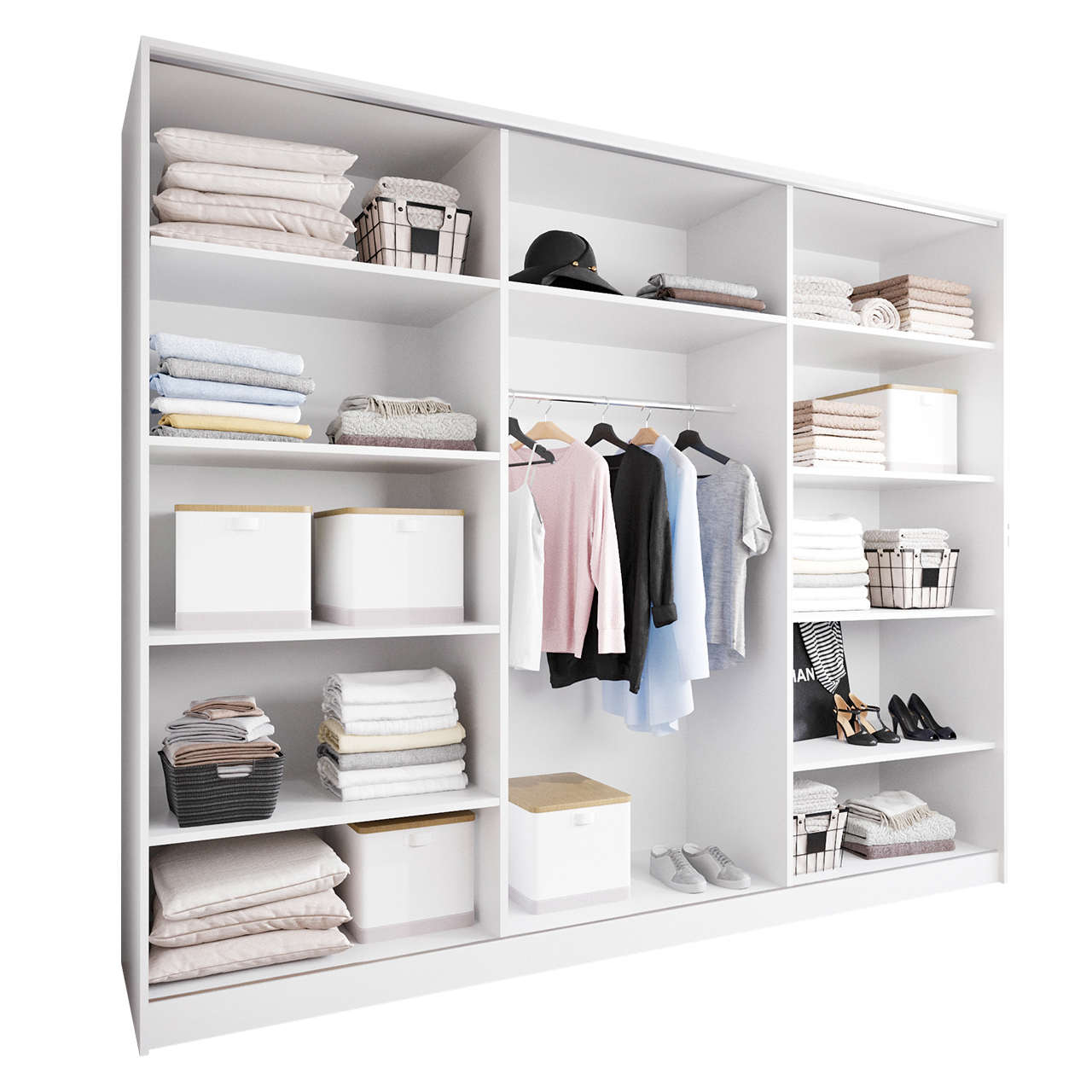 Szafa przesuwna z lustrem SOLI B 270 biały / dąb wotan / czarny - obrazek 3