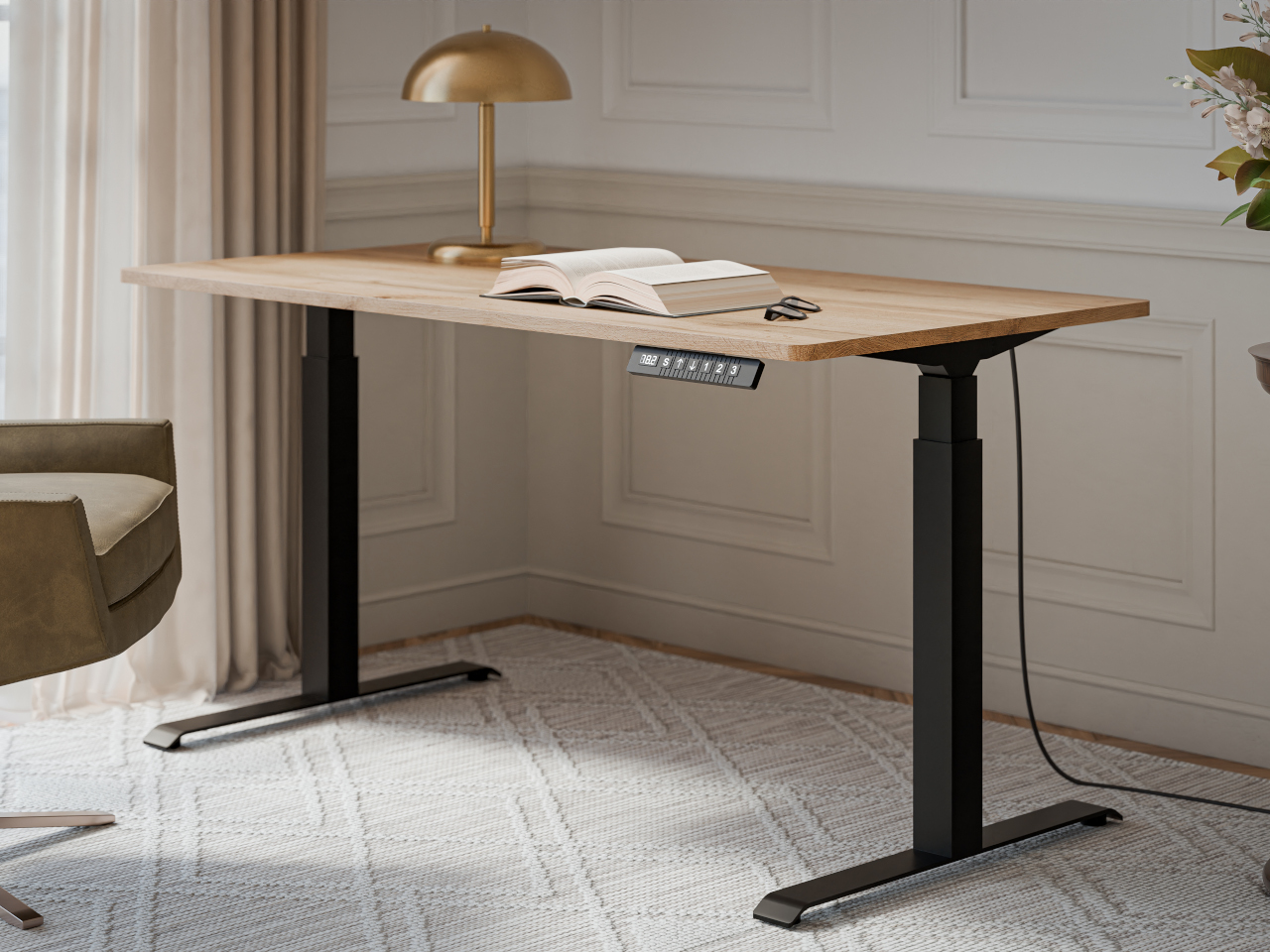 Biurko z regulacją wysokości MONE LONG czarny / dąb wotan - obrazek 4